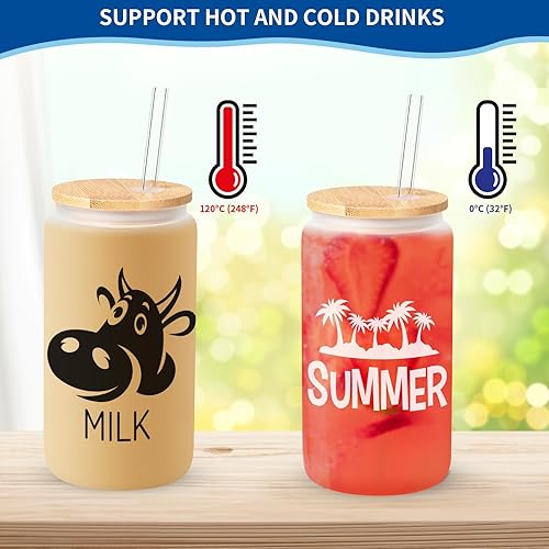 Miniatura 6 de Vasos de vidrio de sublimación con tapa de bambú, tazas de cerveza de sublimación esmeriladas de 16 onzas con pajitas de vidrio, caja de regalo para