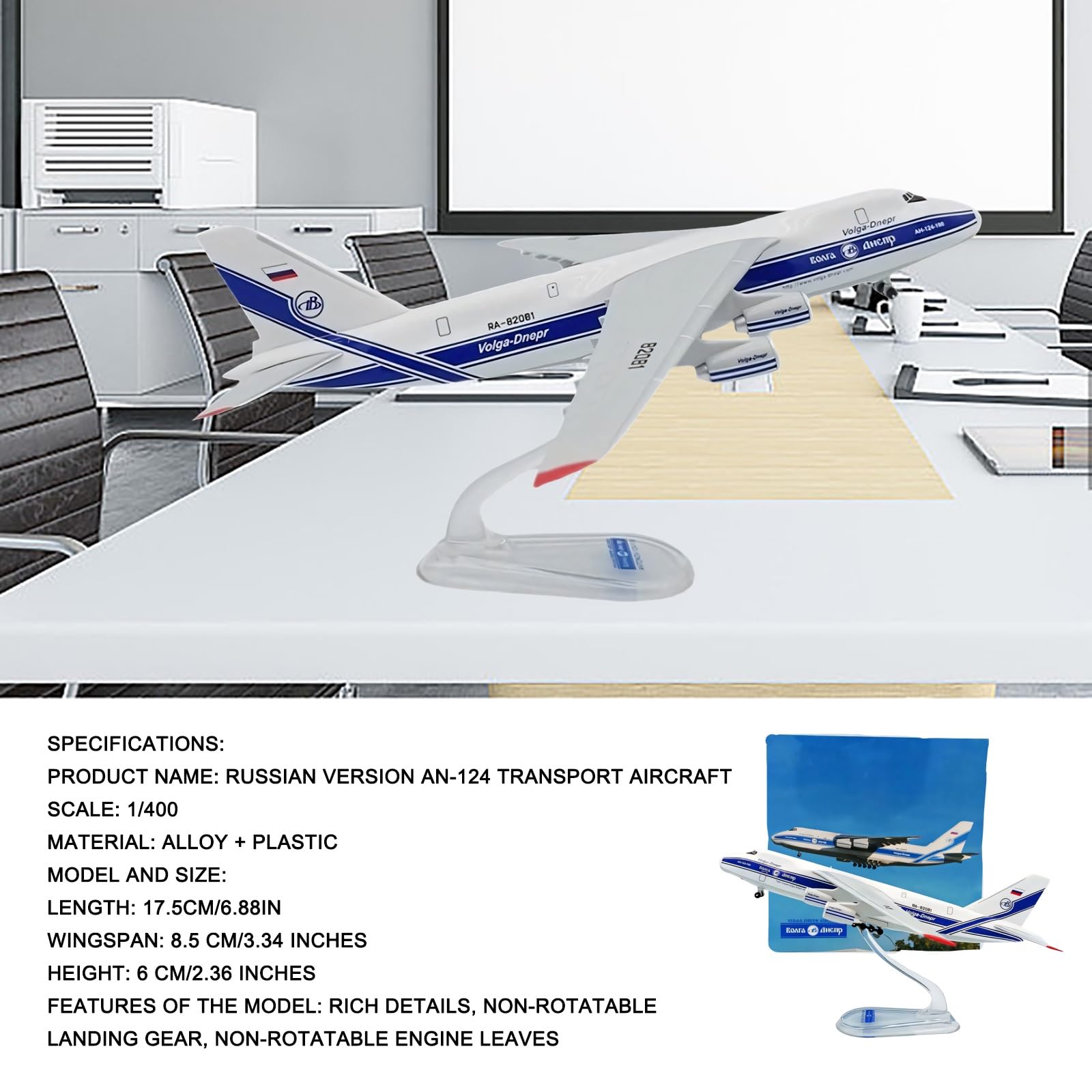 Modello aereo trasporto russo An-124 in scala 1:400 Aereo statico lega pressofusa ad alta precisione con espositore, perfetto for gli appassionati di aviazione Collezionisti di modelli