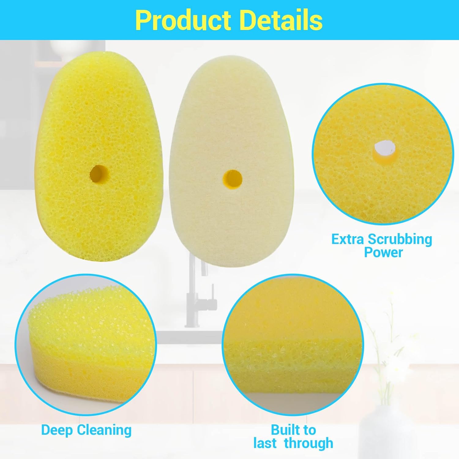 12Packs Dish Wand Sponge Refills for Scrub Daddy Dish Daddy - Replacement Heads for Dish Sponges, Non Scratch Dish Washing Scrubbers, Kitchen Dish Cleaning (Only Refills) - Image 4