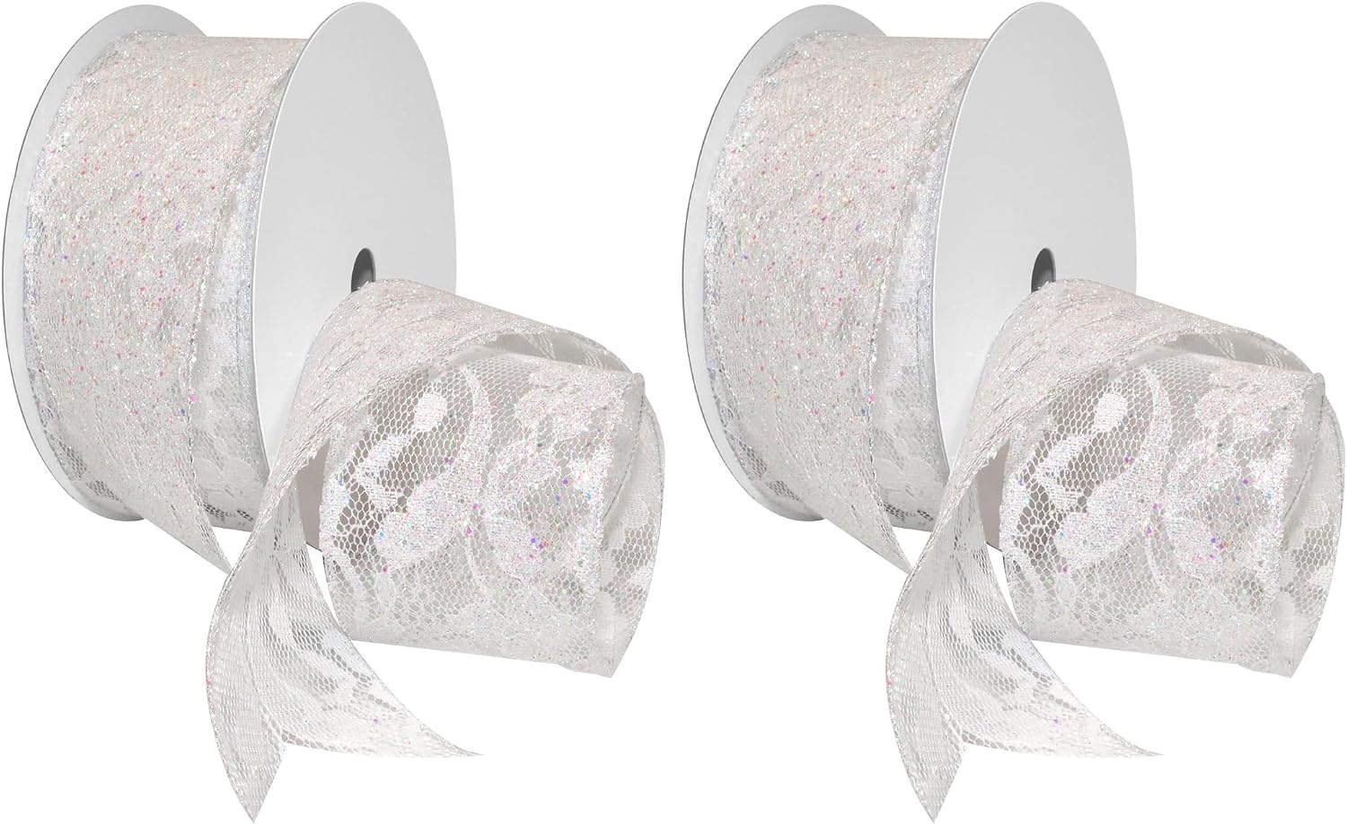 Morex Ribbon Wired Polyester Sabrina Lace Ribbon, 2-1/2" x 20 yd, Iridescent Whit
