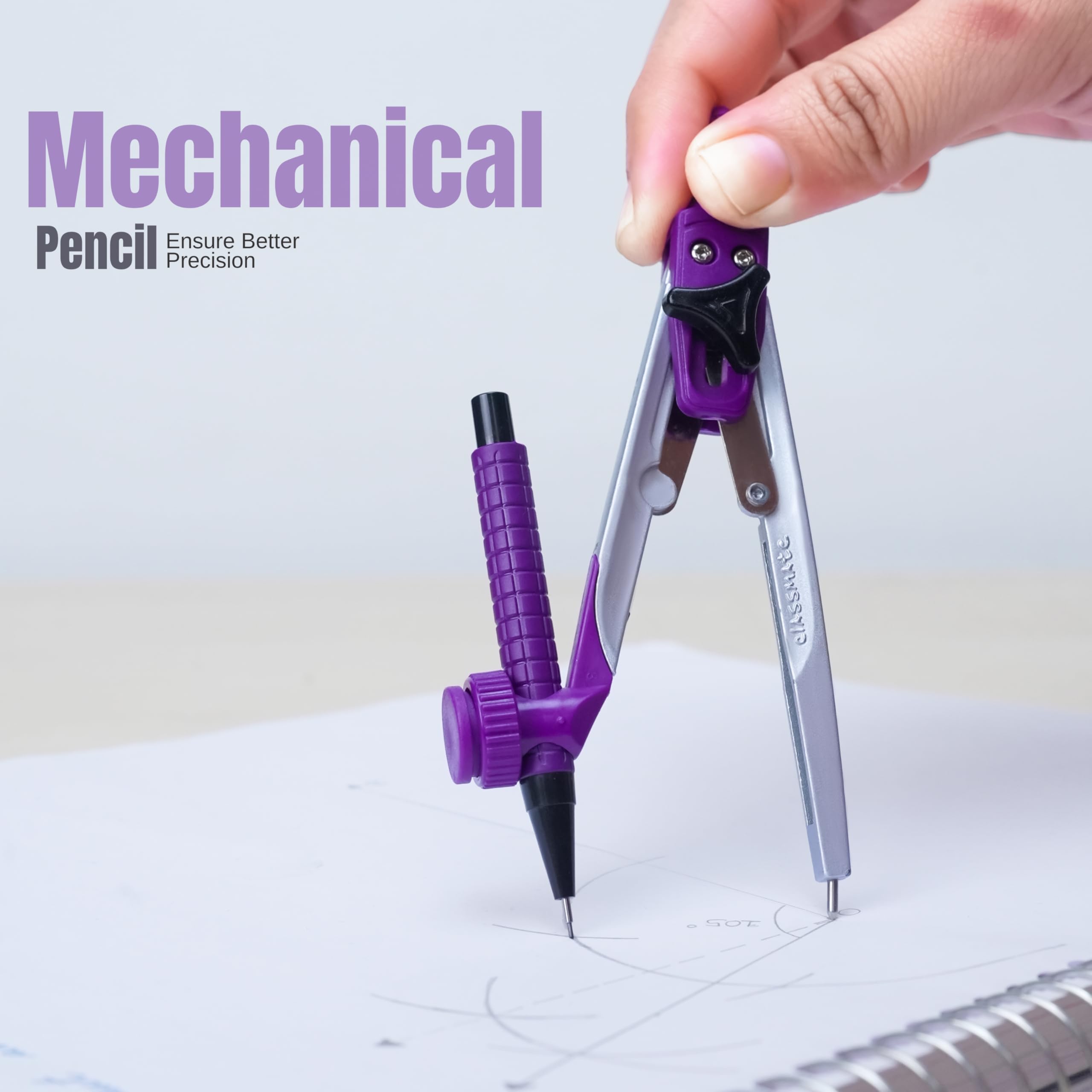 Classmate Asteroid Geometry Box | Compass-cum-Divider with arm locking mechanism | 30 cm Foldable Scale| Mechanical Pencil | Double sided tray — Amazon image 8