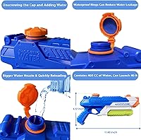 Vista 2 de Pistolas de agua para niños – Pistolas de chorro de verano de 400 CC/40 pies para niños de 3 años en adelante – Paquete de 2 juguetes al aire libre