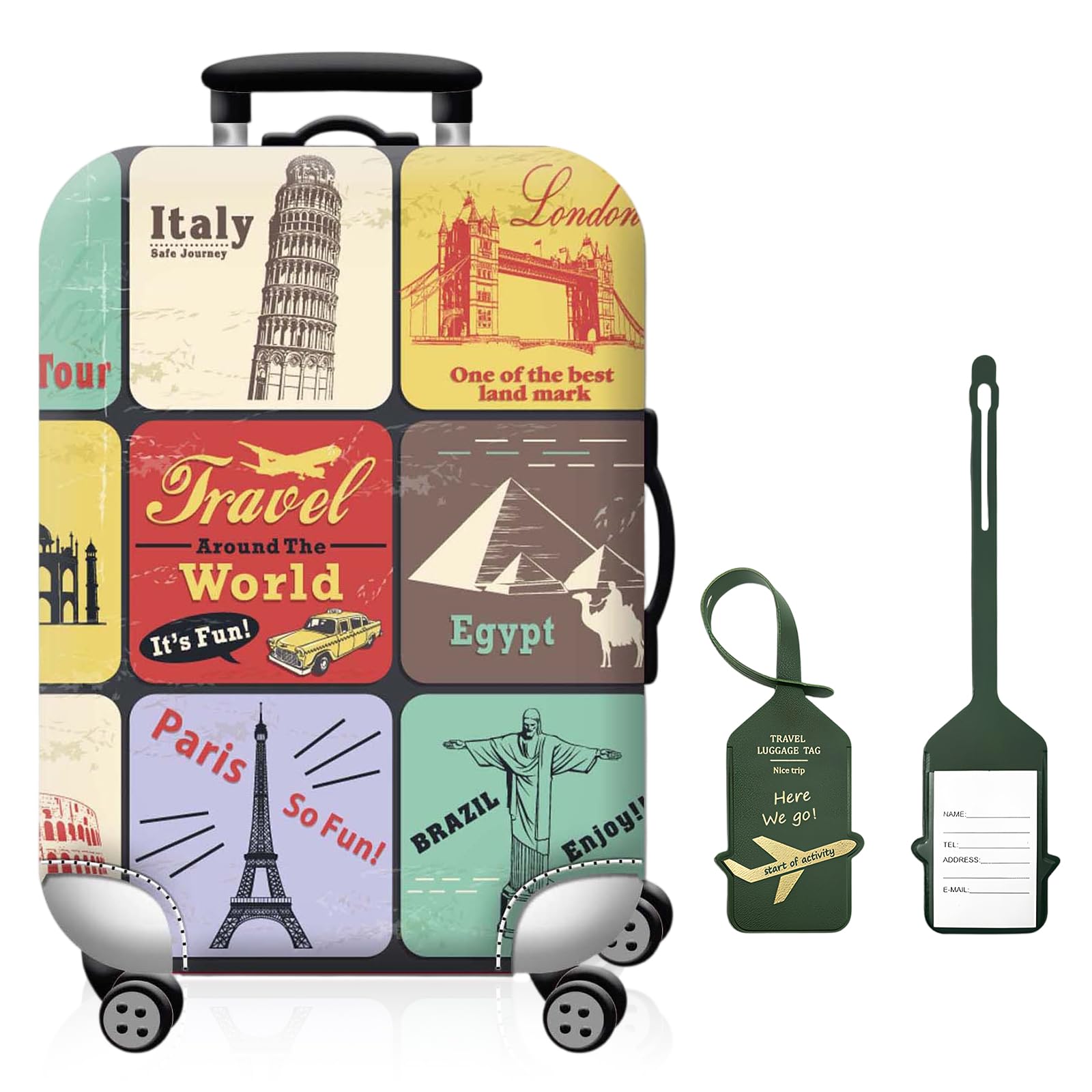 Astralong Unisex Assorted Suitcase Cover With Luggage Tag, Stretch Fabric, Washable & Reusable, Luggage Cover For Suitcases From 25 To 28 Inches, Dust Protection & Quick Luggage Identification