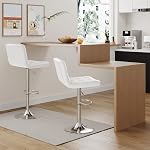 Furmax Bar Stools Modern Pu Leather Swivel Adjustable Hydraulic Bar Stool Square Counter Height Stool Set of 2 (White)