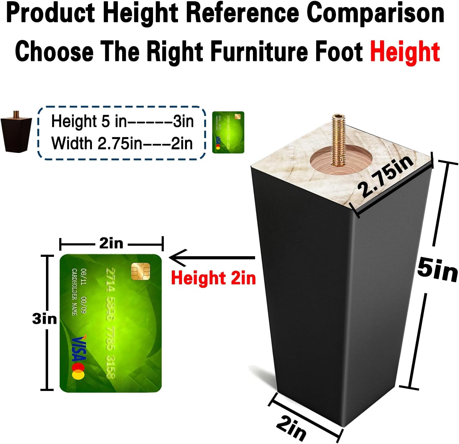 SHANJUE Wood Furniture Legs 5 inch Sofa Legs Pack of 4,Black Square Couch feet Mid Century Chair Legs,Sofa Replacement Parts,for Dresser, Sideboard, Recliner, Coffee Table