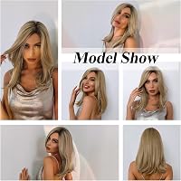 HAIRCUBE Hosszú Egyenes Szőke Paróka Nőknek - Sötét Gyökerű Arany-Barna Futura Szintetikus Haj, Selymes Tapintás, Hőálló 150°C-ig 6