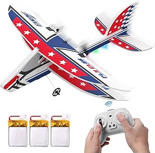 DEERC RC Plane, 2.4GHZ Remote Control Airplane W/ 3 Batteries & 6-axis Gyro Stabilizer, 2CH RTF RC Glider Toy for Beginners Kids Boys Girls Adults