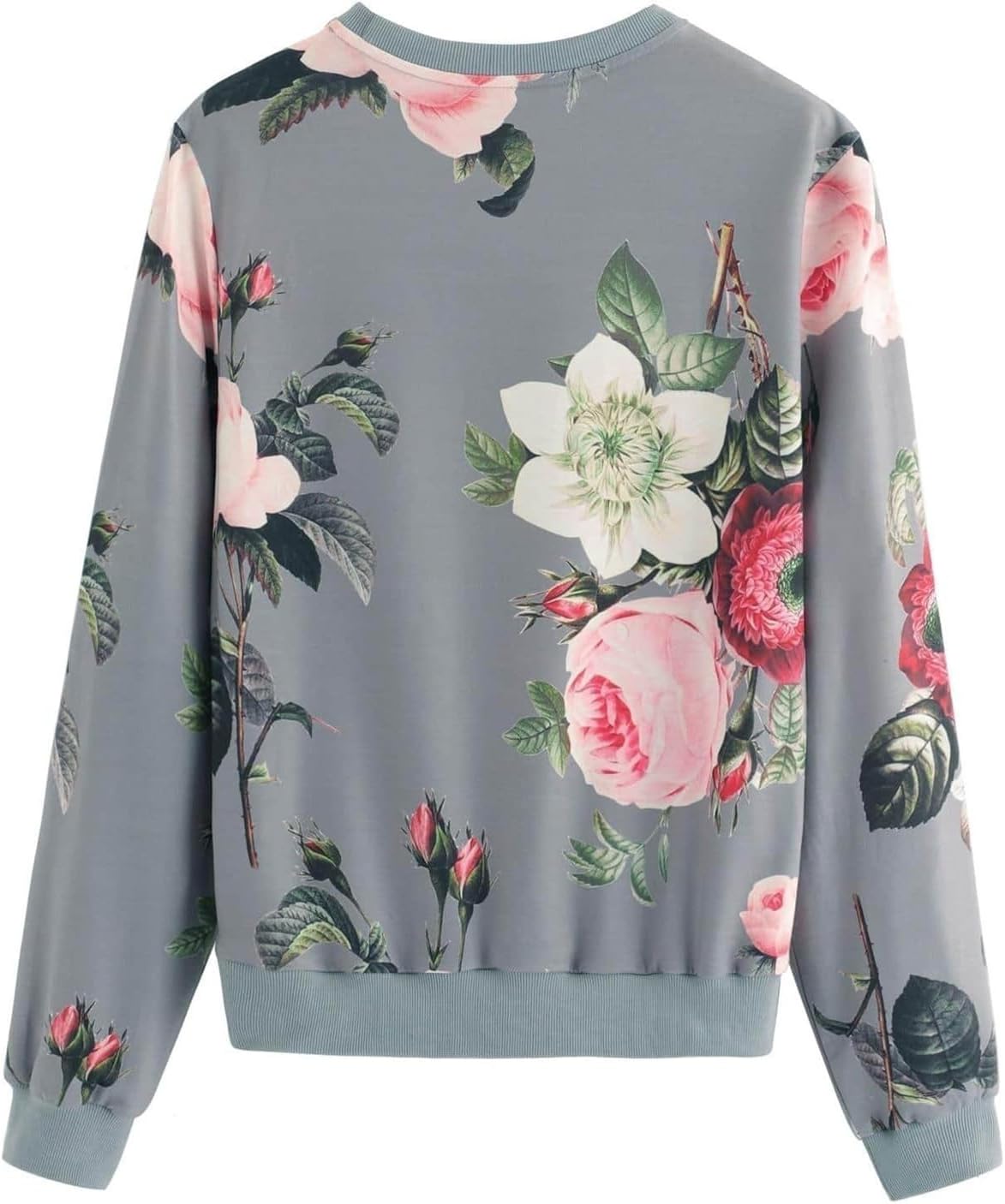 OYOANGLE Women's Casual Flower Print Long Sleeve Round Neck Pullover Sweatshirt Top - Image 3