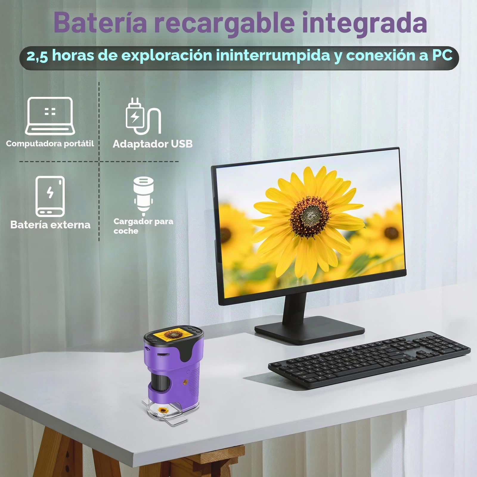 Microscopio de Mano 1000X para niños, 4K, Pantalla de 2 Pulgadas, Recargable, Mini microscopios Digitales de Bolsillo con Kit de Diapositivas, Regalo Edu portátil, para niños y Estudiantes