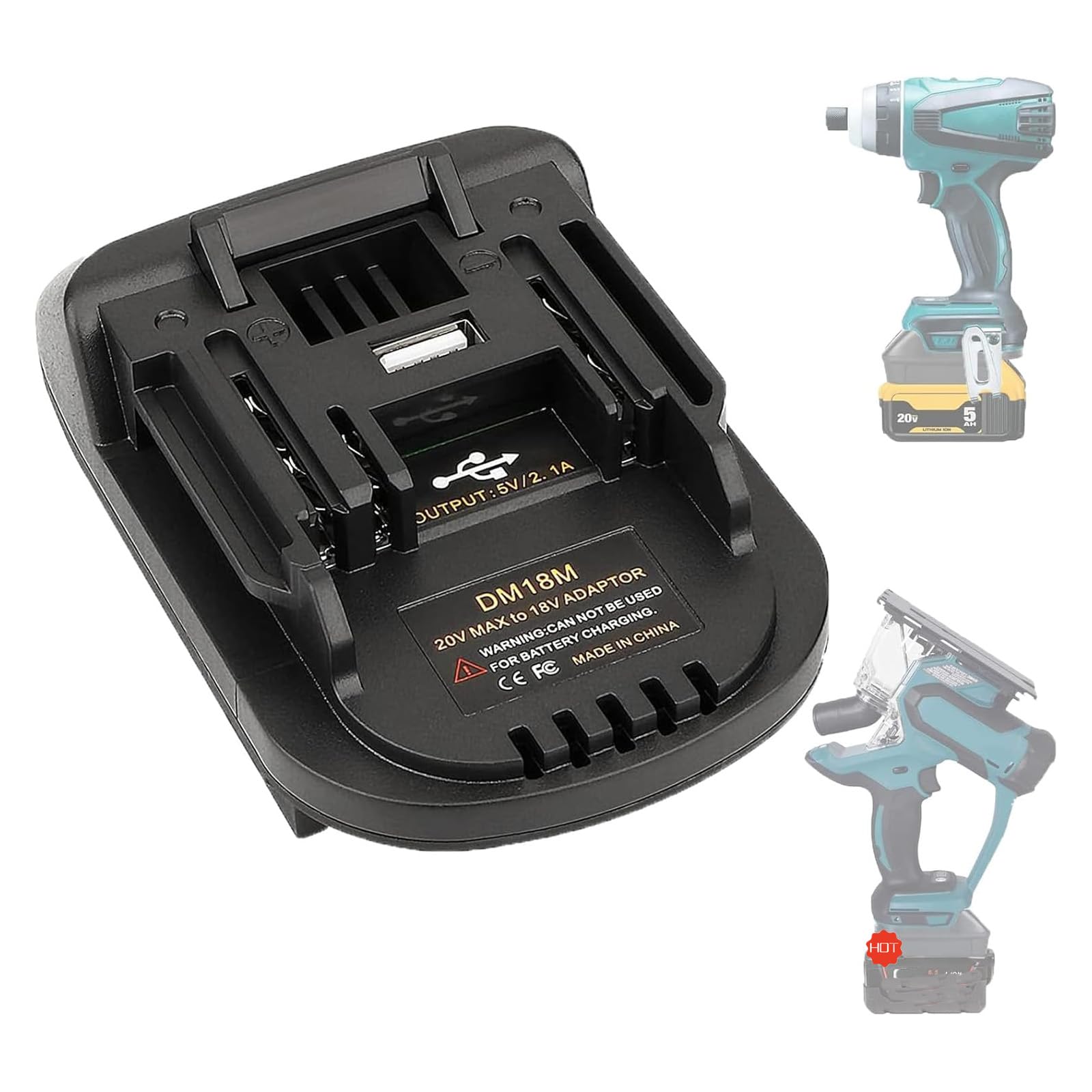 URUN DM18M Battery Adapter for Dewalt 20V, Milwaukee M18 & Makita 18V Cordless Tools with USB Charging & Protection Features