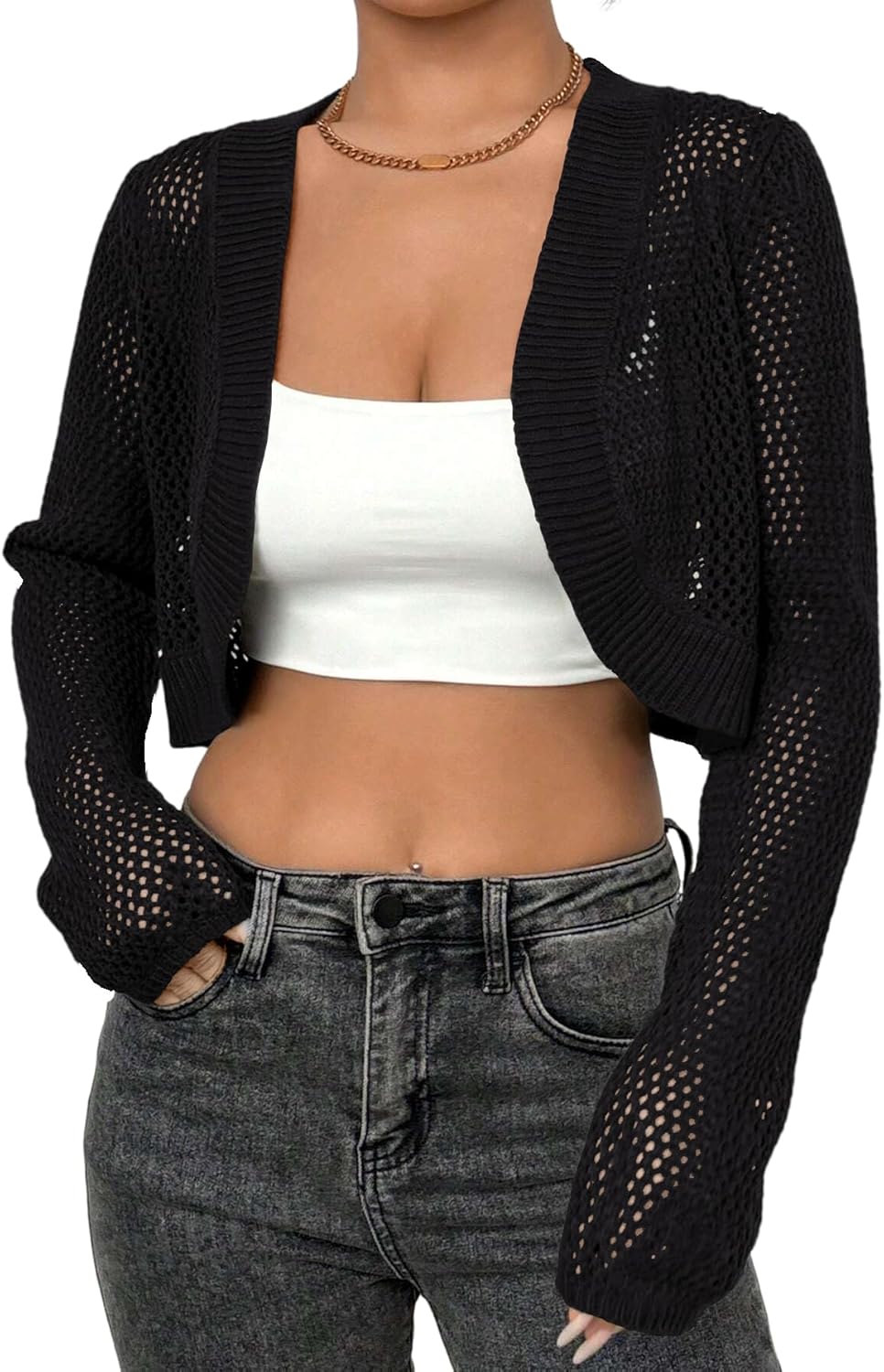 Oversized Bolero Shrug Summer AC Cardigan Sweater for Women Delicate Eyelet Knit Cardigan