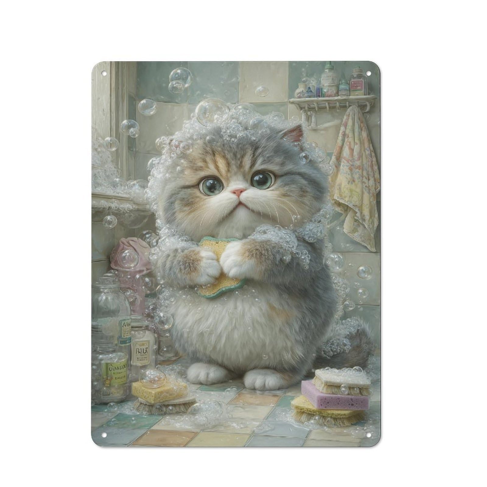 Junmoney Cat Bath Bliss Retro Metal Wall Sign 40X30cm With For Bar Or Restaurant, A Housewarming Gift For Hospitality Decor Collectors