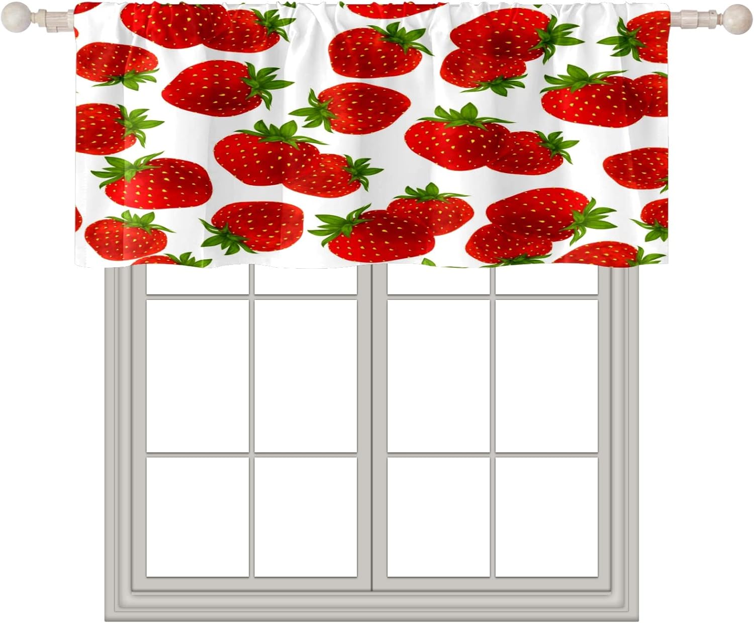 Valence Curtains for Windows Red Strawberry Fruits Whit Blackout Curtain Rod Pocket Window Treatment Curtains for Kitchen Bathroom Living Room Bedroom Decorative Curtain Toppers and Valances 24x52in