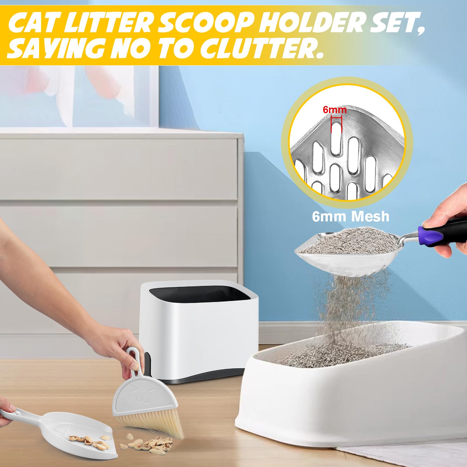 Cat Litter Scooper with Holder,Metal Cat Litter Scoop, Kitty Poop Scooper Stand for Litter Box, Cat Caddy for Litter Scoop, Fast Sifting Kitty Poop Scooper Caddy Poop Scooper Stand - image 3