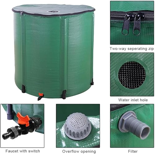 Miniatura 5 de Barril de lluvia plegable, tanque de almacenamiento de agua portátil, sistema de recolección de agua de lluvia, contenedor colector de agua con kit