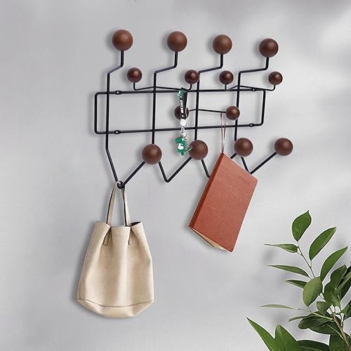 Miniatura 7 de BJTDLLX Práctico perchero de madera montado en la pared, moderno colgador de pared ganchos de caramelo con bolas de madera de nogal macizo pintadas,