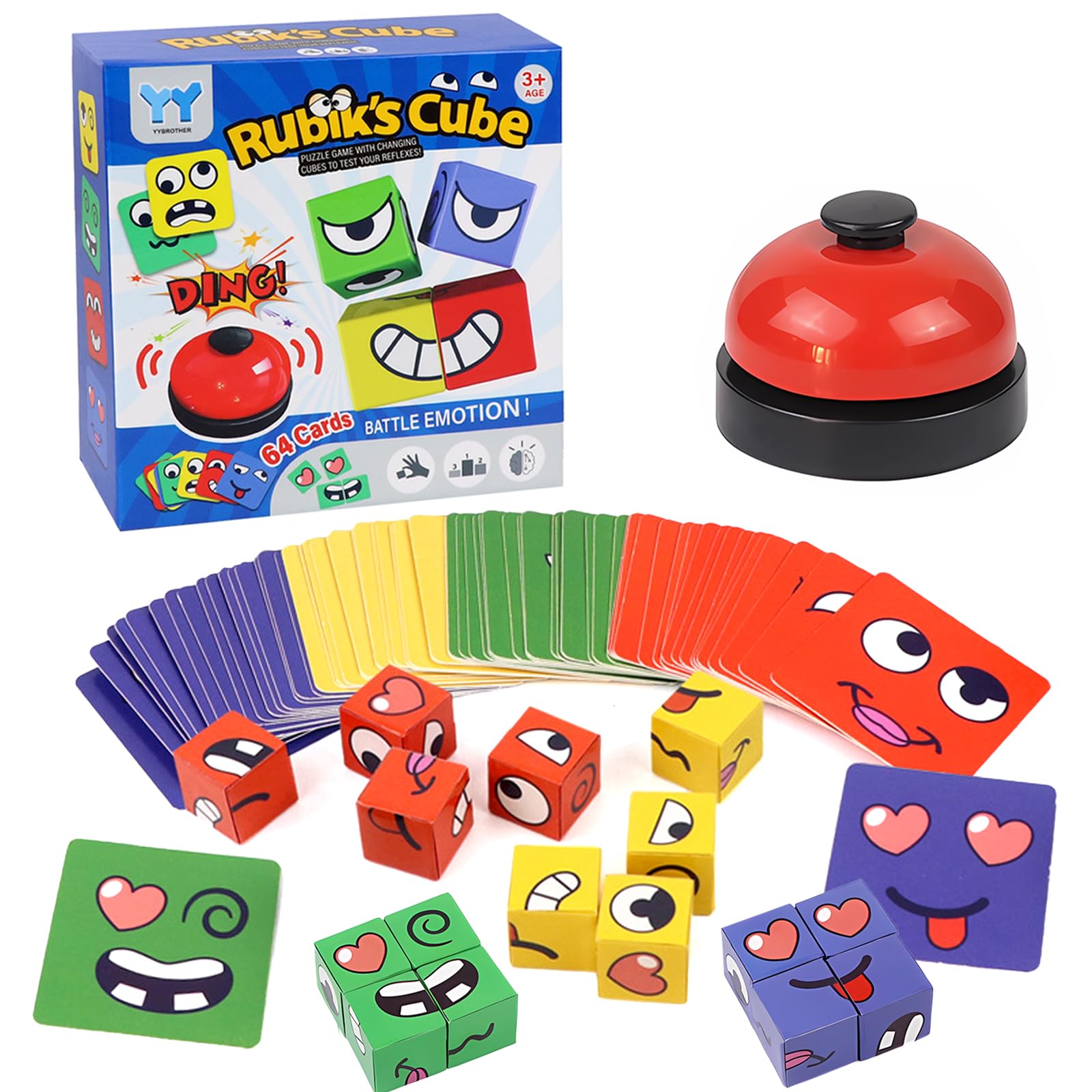 Hlayshing Wooden Face Changing Magic Cube Game,3D Puzzle Face-Changing Magic Cube,64 Expression Cards Wooden Toy Funny Puzzles Kit,3D Puzzles Toy For Adults