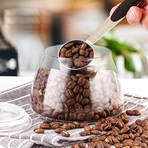 Miniatura 4 de 2 cucharas medidoras de acero inoxidable de 18 de taza, cuchara medidora de café de 1.0 fl oz, taza de medición pequeña con mango de silicona negra,