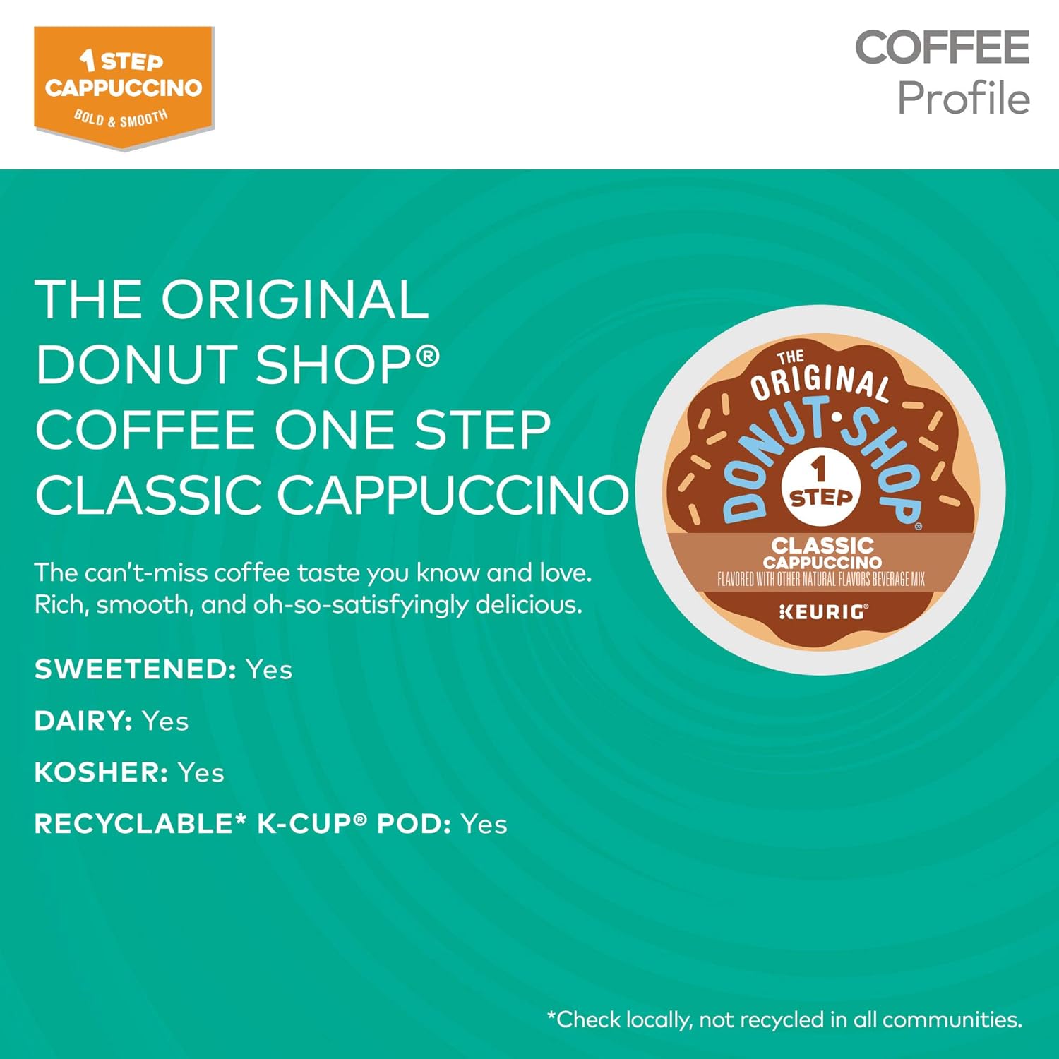 The Original Donut Shop One-Step Classic Cappuccino, Keurig Single-Serve K-Cup Pods, 12 Count