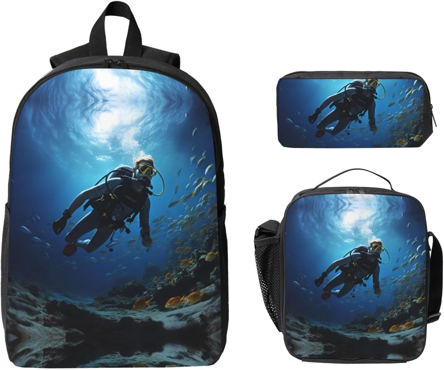Diving Sport Backpack Set 3 PCS - 17 Inch Laptop Backpack with Lunch Bag, Waterproof Daypack Insulated Lunch Box Large Capacity Coin Pouch Personalized Gift image 2