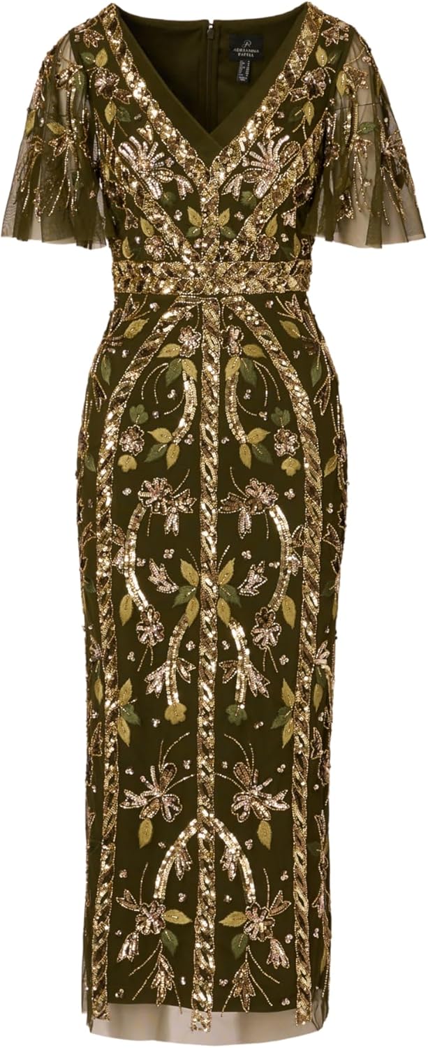 Adrianna Papell Womens Beaded Flutter Sleeve Dress - Image 5