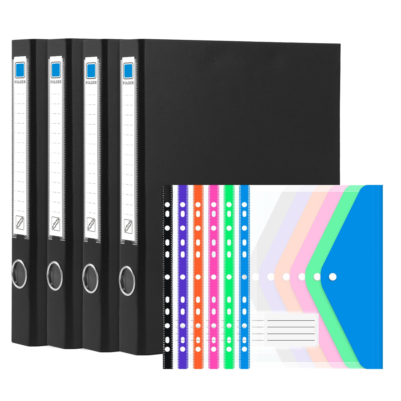 GUOKOFF 4PCS A4 Ring Binders with 24 PCS Plastic Wallets A4 Punched Pockets