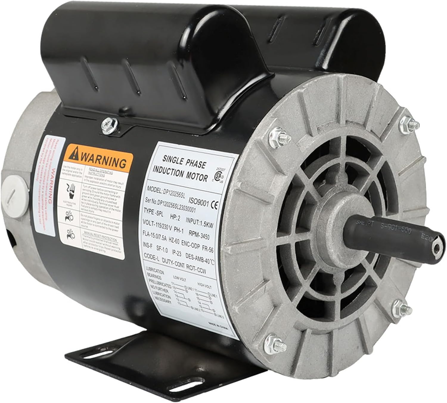 Air Compressor Motor 2 HP SPL Motor 56 Frame 5/8 Inch Shaft 120/240V