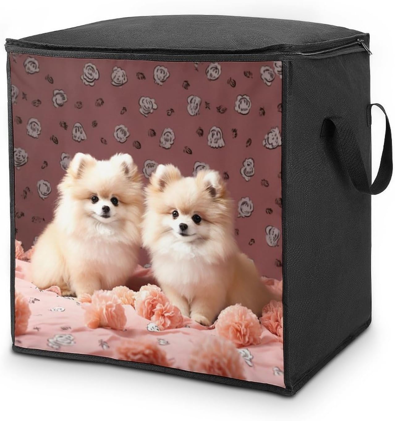 Quilt Storage Bag,Pomeranians Puppies And Point Printed Large Foldable Storage Container Portable Travel Storage Bag for Blankets, Quilts, Clothes, Comforter, Bedding And Pillows