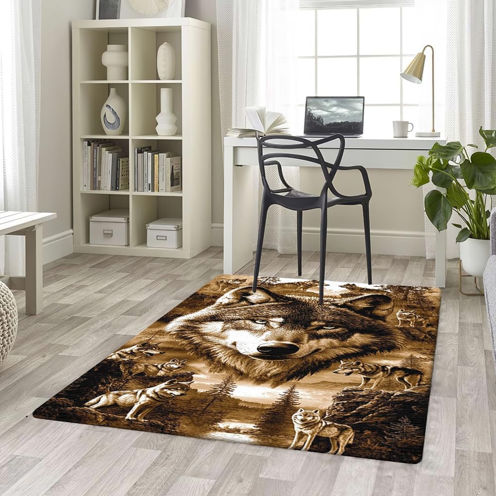 Wolf Rug, Galaxy Wolves Rug for Boy Room Decor, Wild Wolf Print Pattern Carpet Howling Wolf Ultra Soft Runner Rugs Indoor Outdoor, Entraway Kitchen Living Room Wolf Lovers (WOLF-DS14)