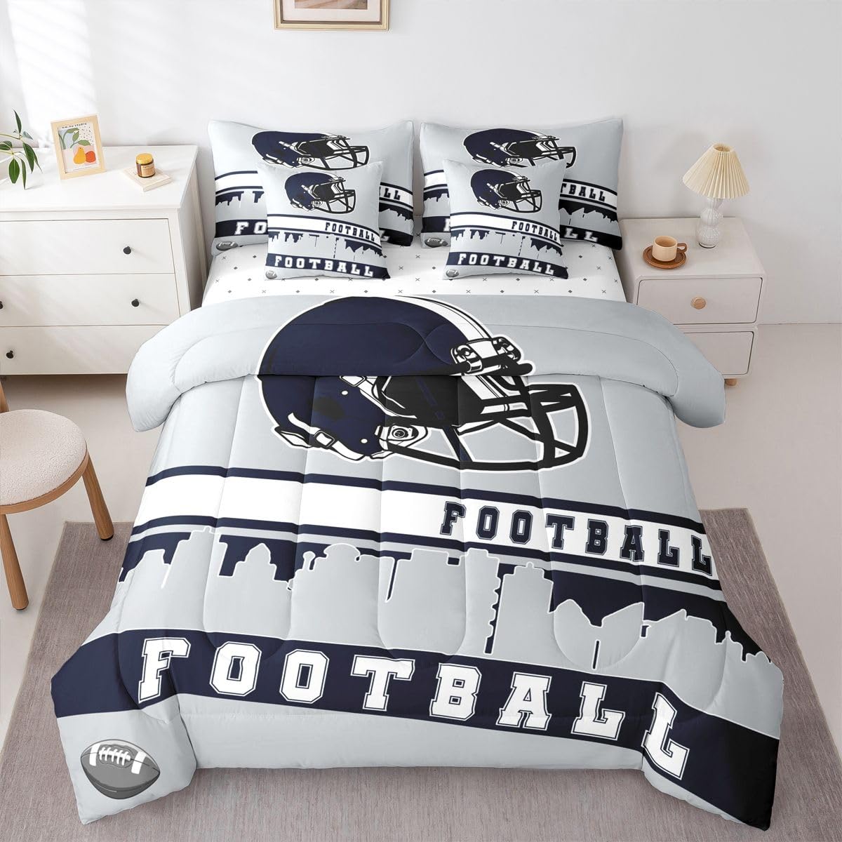 Erosebridal Football 7 Pcs Comforter Set Football Fans Bedding Queen