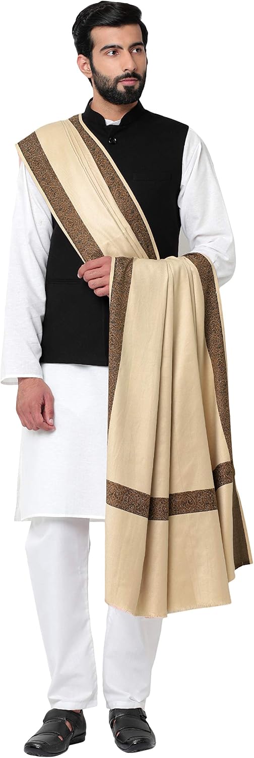 Weavers Villa Men's Woven Border Woollen Lohi Meditation Shawl Wrap