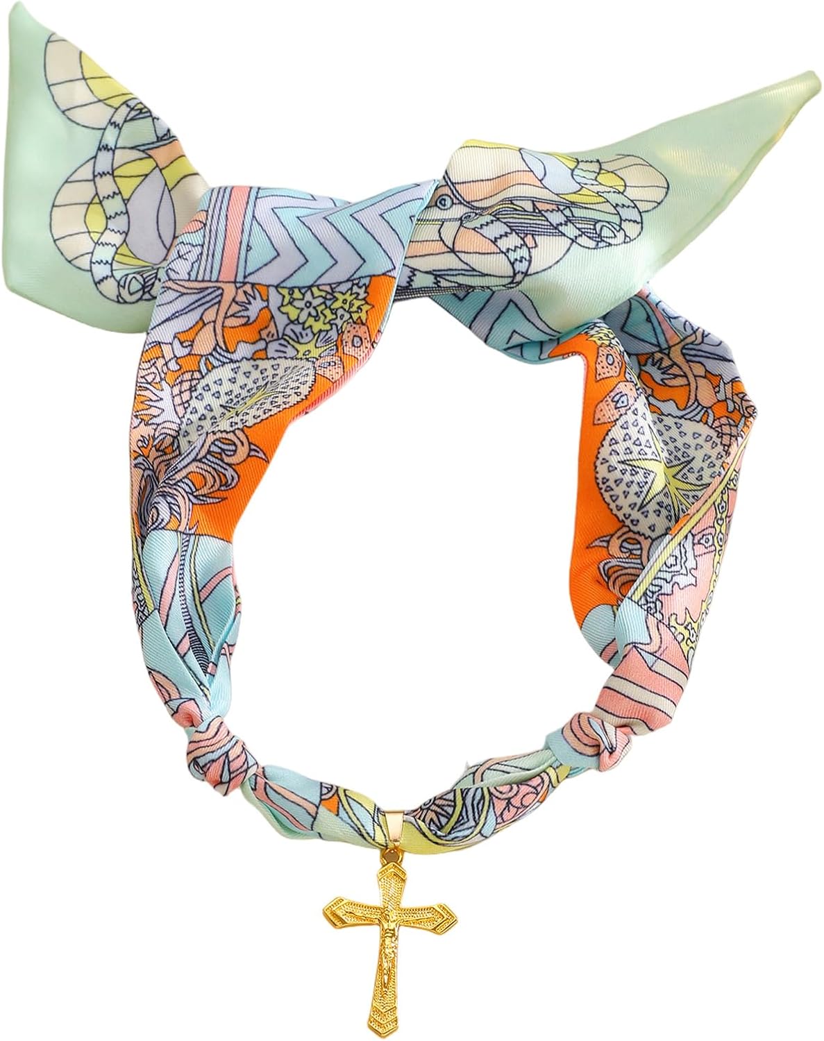 Gold Cross Scarf Necklace for Women,Chunky Gothic Cross Pendant Bandana Necklace Trendy Unique Jewelry - Image 7