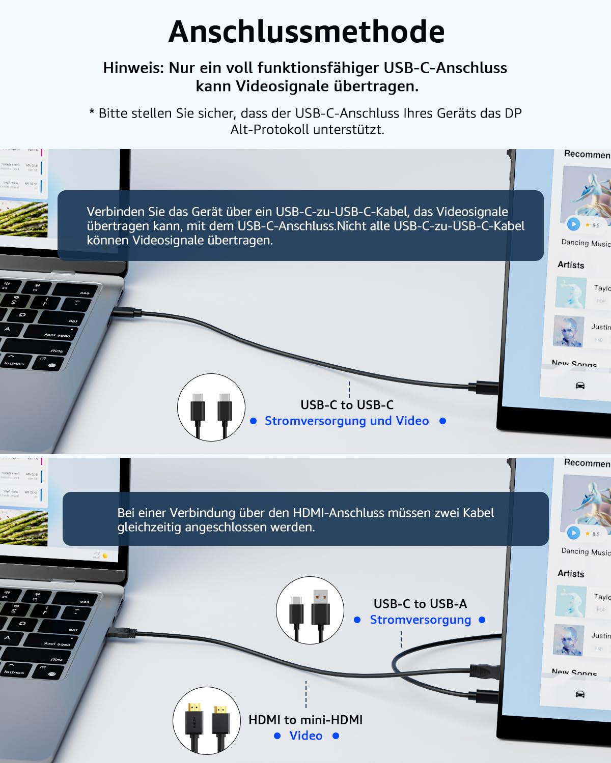 Yodoit Portable Monitor, 15,6 Zoll, 1920 × 1080, Tragbarer FHD Bildschirm, IPS Display mit Ständer, USB-Typ-C-Anschluss und integrierten Lautsprechern, kompatibel mit PC, Laptop