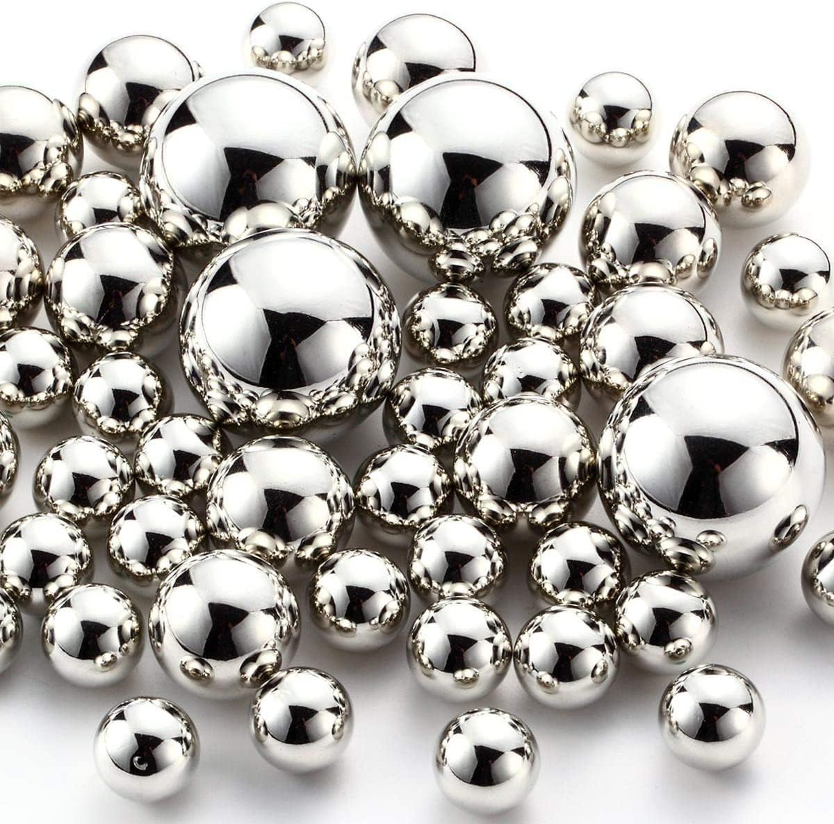 NOTCHIS 150 Pcs Silver Faux Pearls No Hole Plastic Beads Centerpieces Vase Filler Decorations, Ideal for Wedding Table Reception Birthday Party Holding Makeup Brushes Home Decor (Size:14/20/30mm)