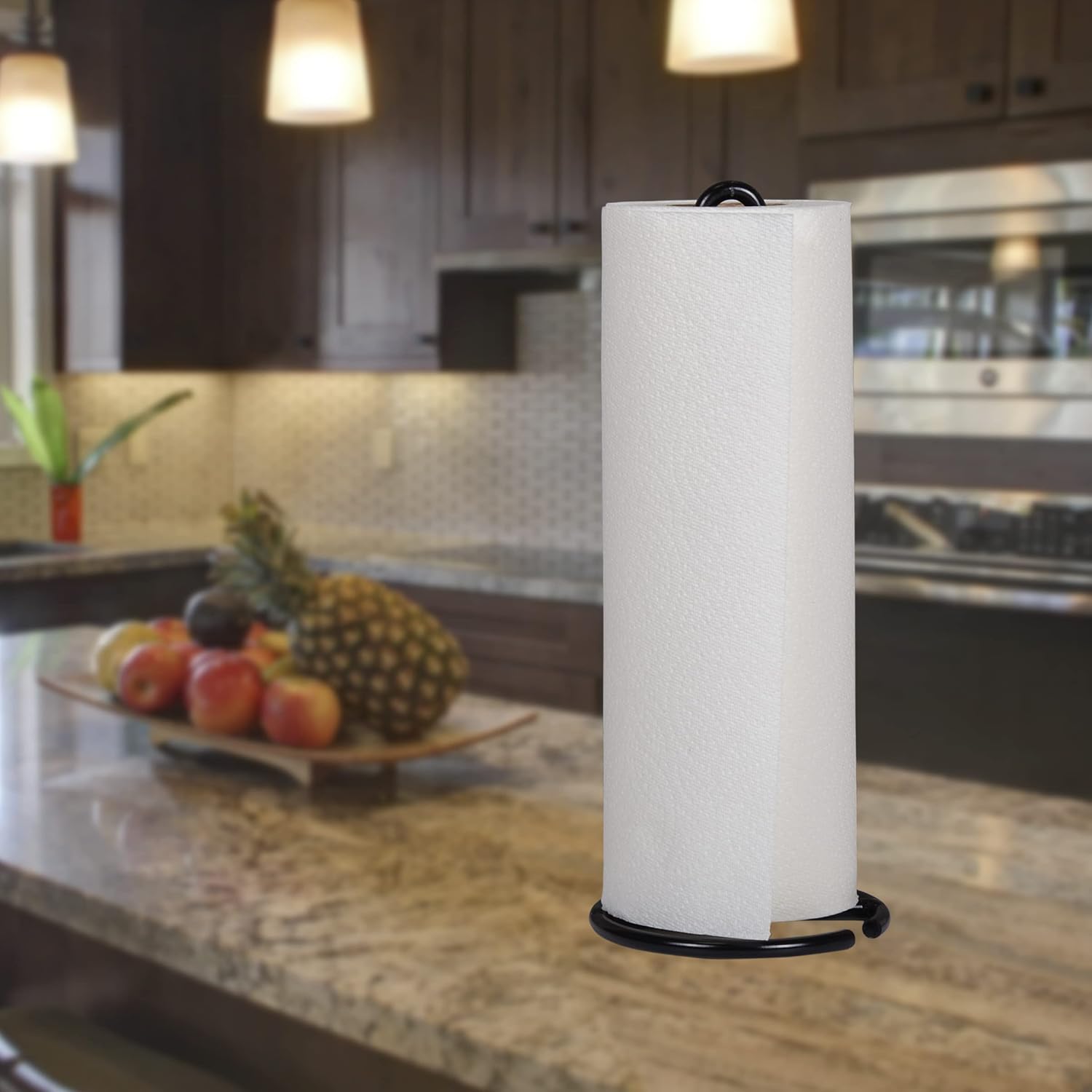 Creative Home Heavy Duty Iron Wire Paper Towel Holder Kitchen Towel Stand for Kitchen Countertop Dining Table, 4.8" Diam. x 11.8" H, Black Powder Coating