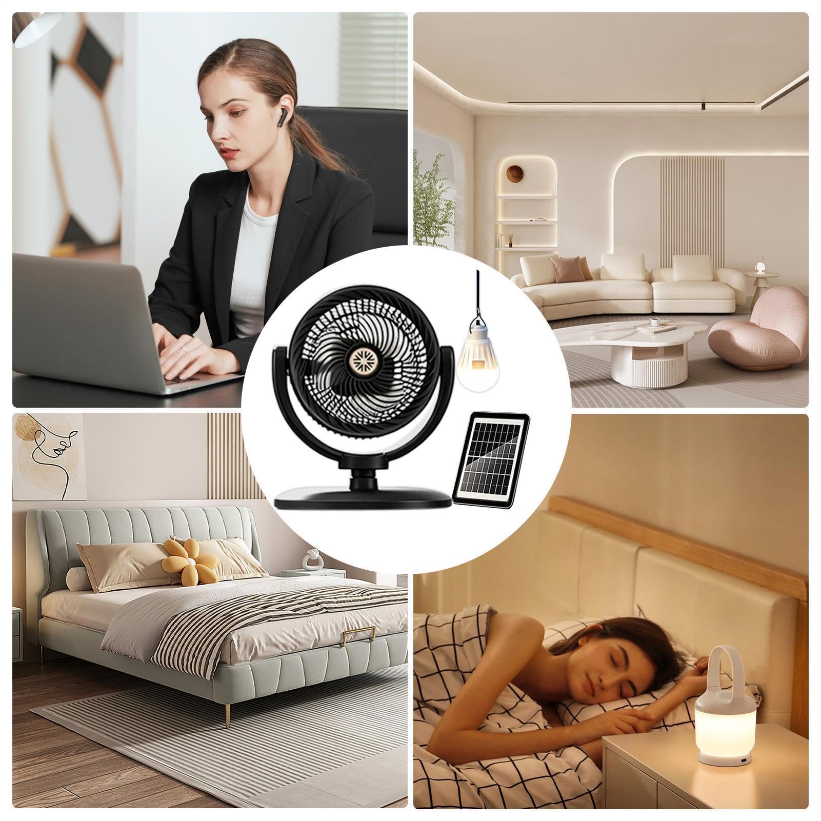 Ventilador Oscilante Soplador Solar Ajustable En Altura Potente Con Luz | Ventilador Grande de 5 Velocidades Para Garaje Oficina Patio Tienda Dormitorio Baño Interior Habitación Hogar