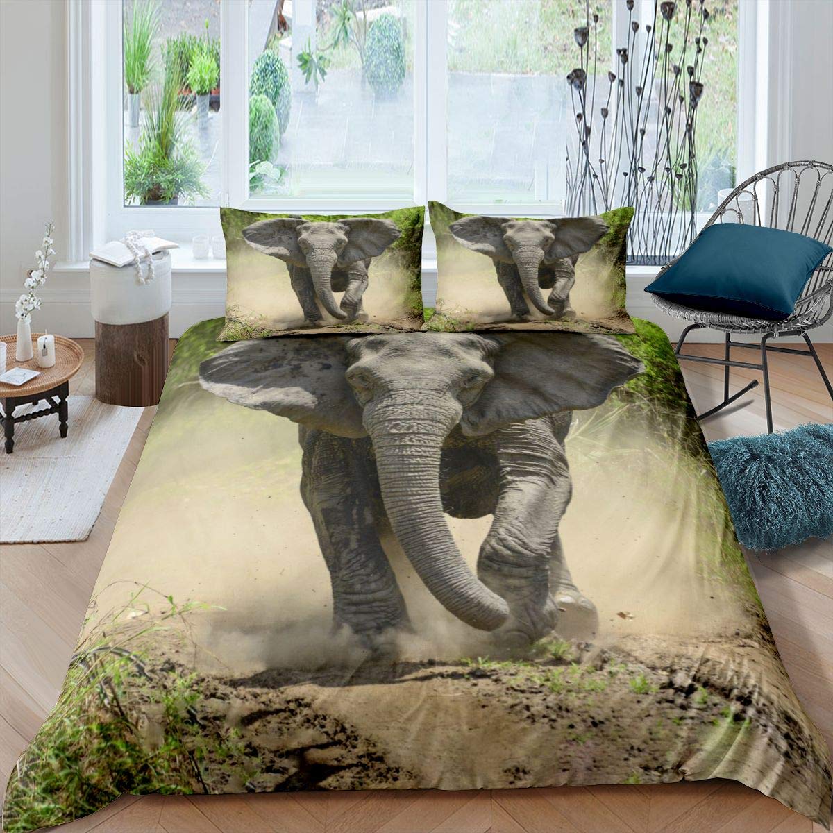 Homemissing Boys Multicoloured 21 Elephant Comforter Cover Boho Exotic Style Bedding Set For Girls 3D Wild Animal Duvet Cover Ethnic Elephant Nature Bedding & Linen King 3Pcs