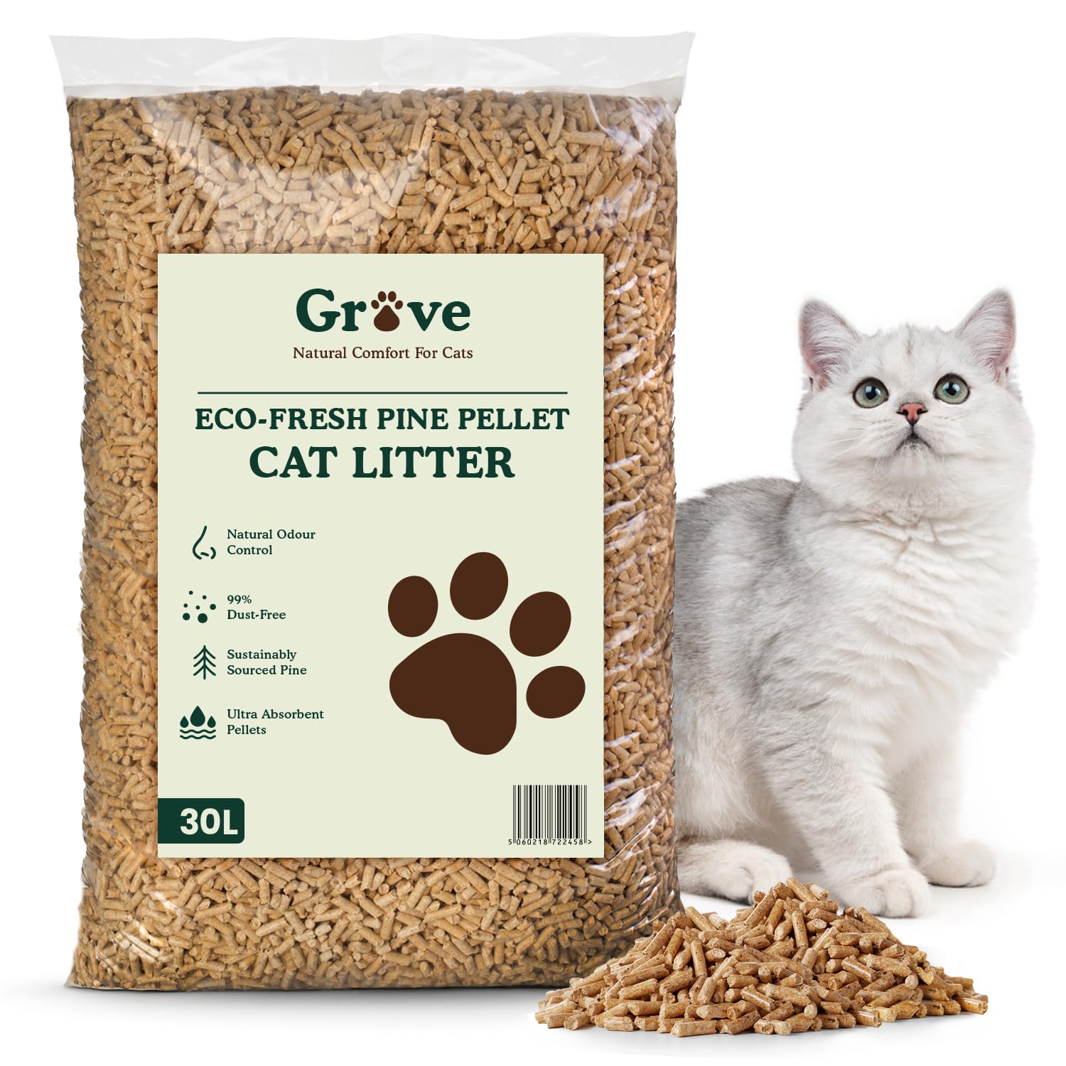 Grove by Ecoblaze 30L Pine Cat Litter Wood Pellets | Natural, Eco-Friendly & Biodegradable | Superior Odour Control | 99% Dust Free & Highly Absorbent