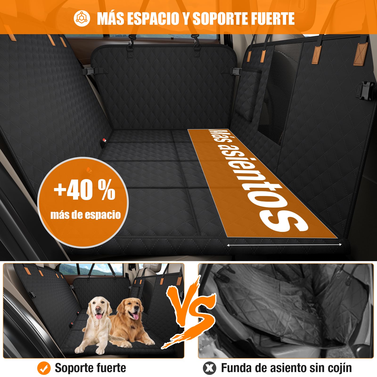 Protector Coche Perros Asiento Trasero [127x62cm],Funda Coche Perro,Impermeable, Antideslizante, Base Rígida (136kg) - SUV y Familiares - Incluye Bolsillo y Malla