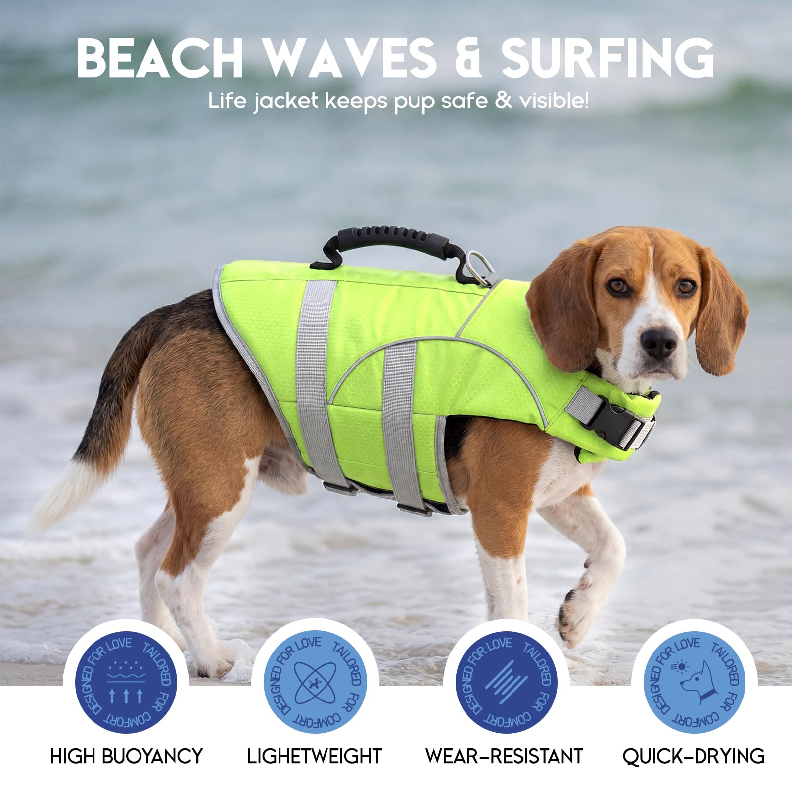 ASENKU Gilet de Sauvetage pour Chien, Haute Flottabilité Anti-Noyade, Poignée de Relevage, Bandes Réfléchissantes, Harnais Antidérapant pour Nage, Plage, Piscine, Bateau