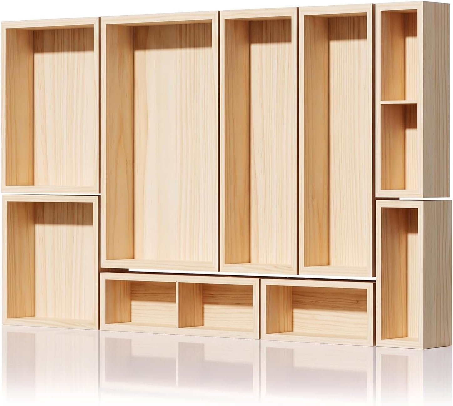 9-Pack Solid Wood Junk Drawer Organizer, Modular Desk Drawer Tray & Accessories with Non-Slip Pad, Multi-Use for Kitchen, Office, Bedroom Dresser, Utensil, Makeup, Stationery, Tea Bags & Coffee Pod thumbnail