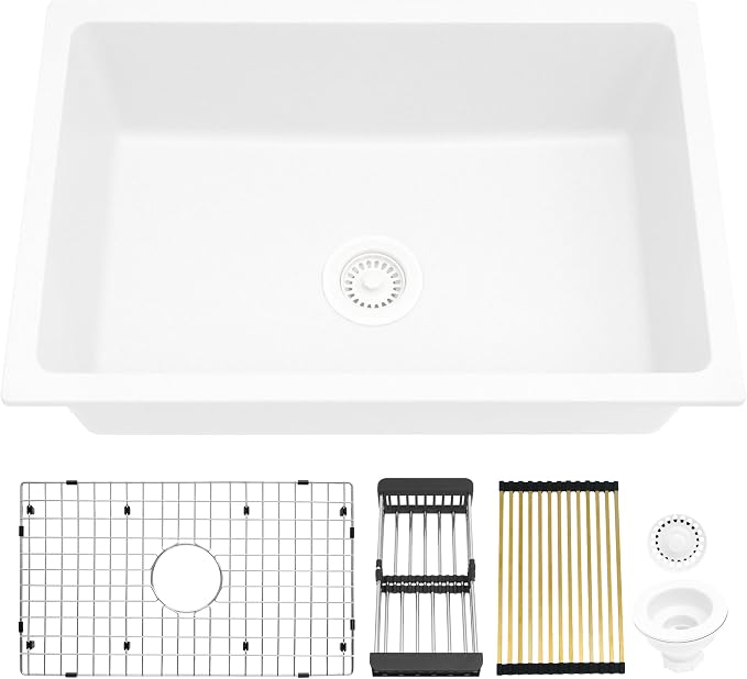 MILOSEN White Undermount Kitchen Sink 28 Inch, White Sink Kitchen ...