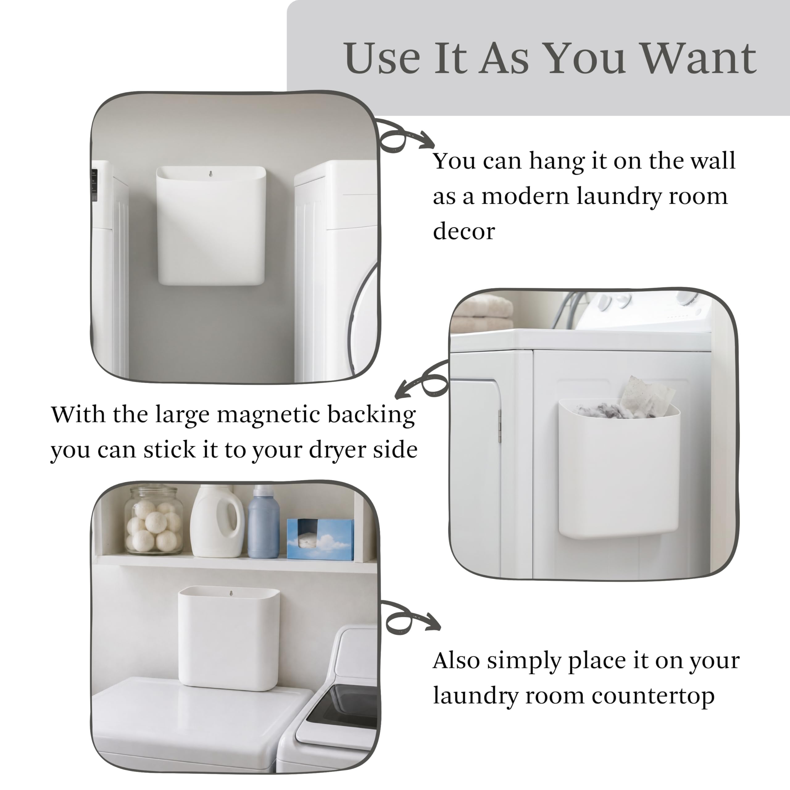 Magnetic Lint Bin - Wall Mounted Laundry Organizer -2 Magnetic Lint Bin - Wall Mounted Laundry Organizer -2