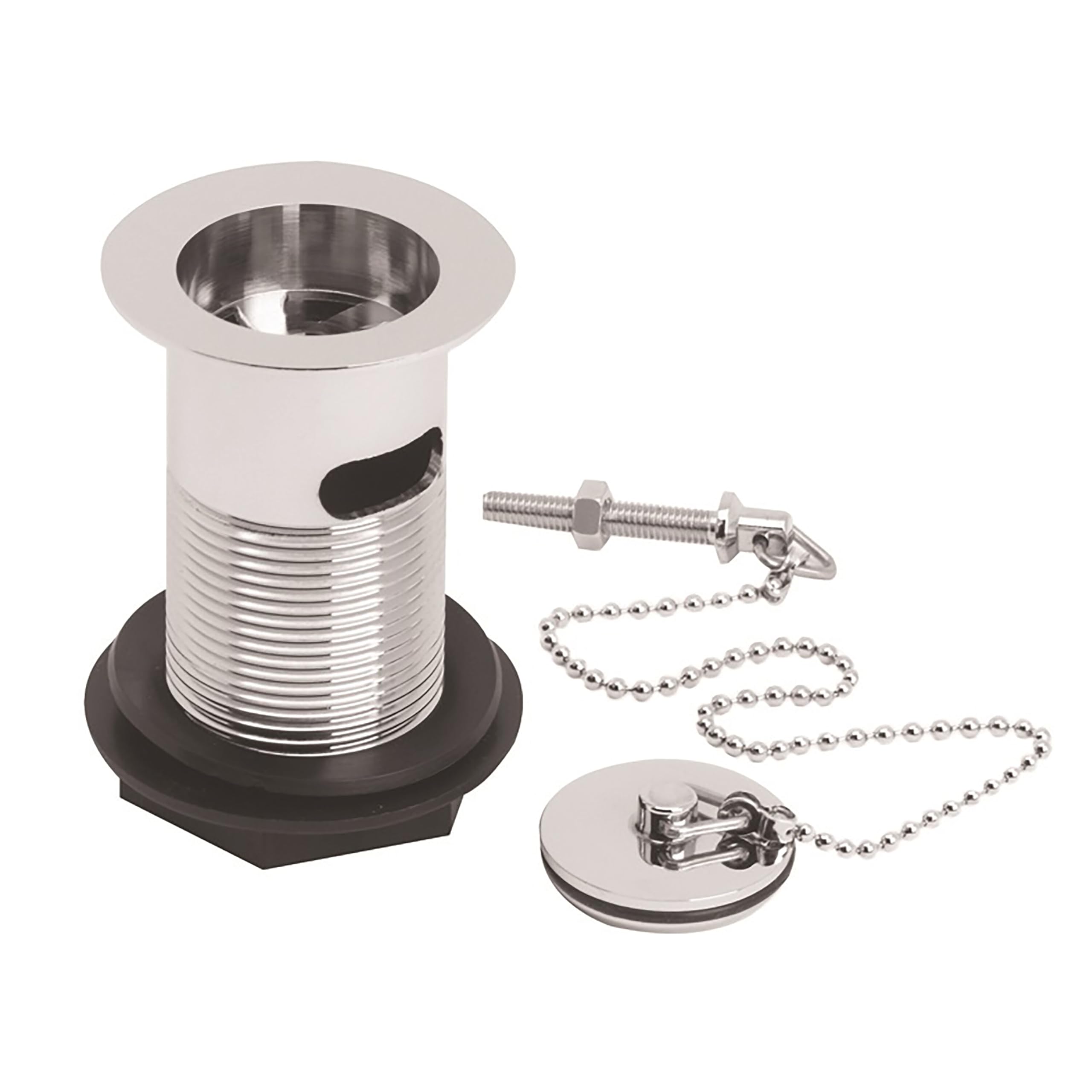 Balterley Basin Waste With Brass Plug & Chain, Slotted Round Design, Durable Build, 60Mm X 88Mm - Chrome 5056462684680