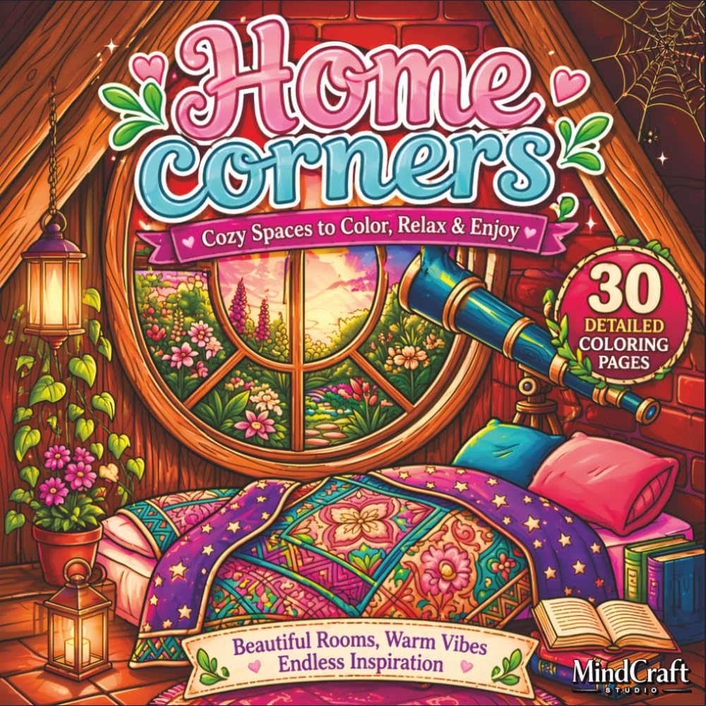 Home Corners: Cozy Spaces to Color, Relax & Enjoy: Beautiful Rooms, Warm Vibes & Endless Inspiration | 30 Detailed Coloring Pages
