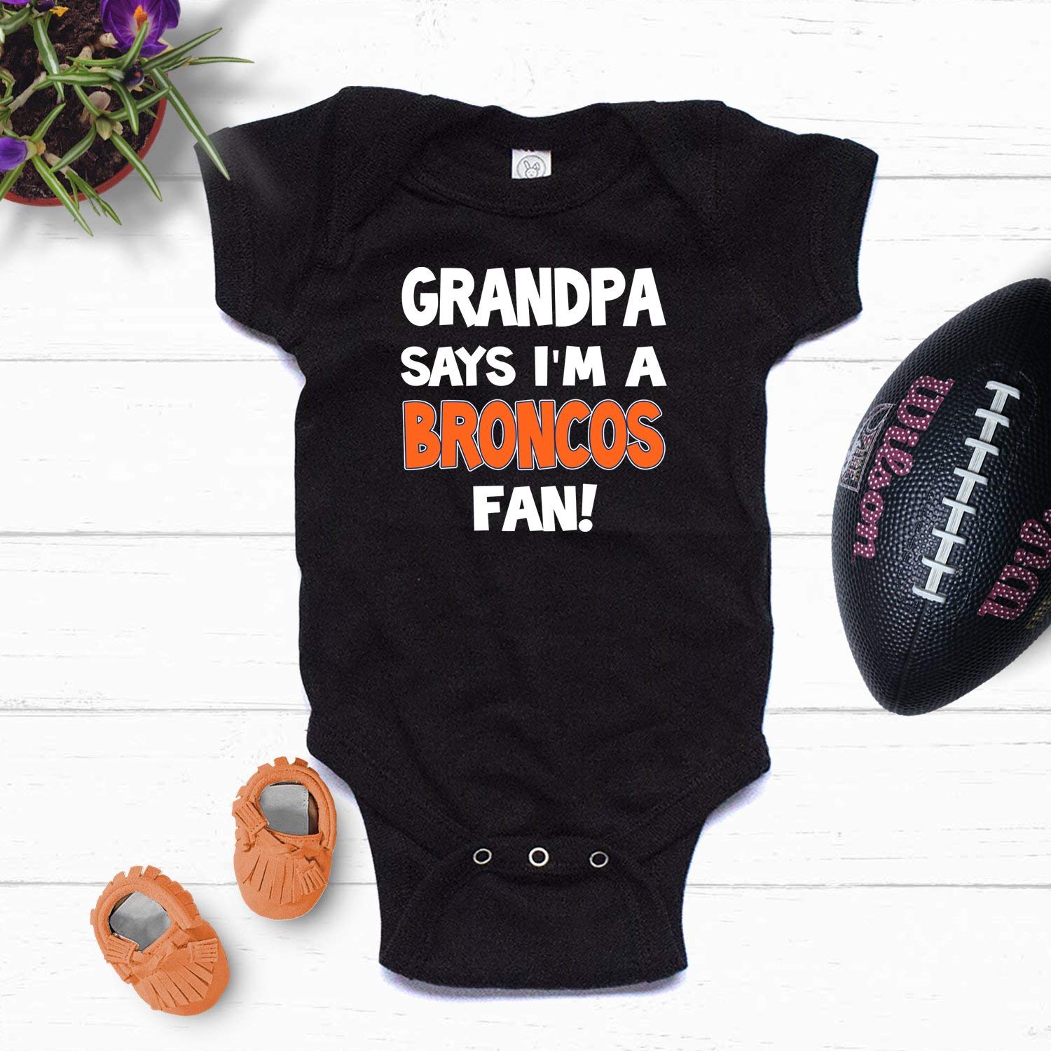 NanyCrafts Grandpa says I'm a Broncos Fan Baby Bodysuit Black 6M