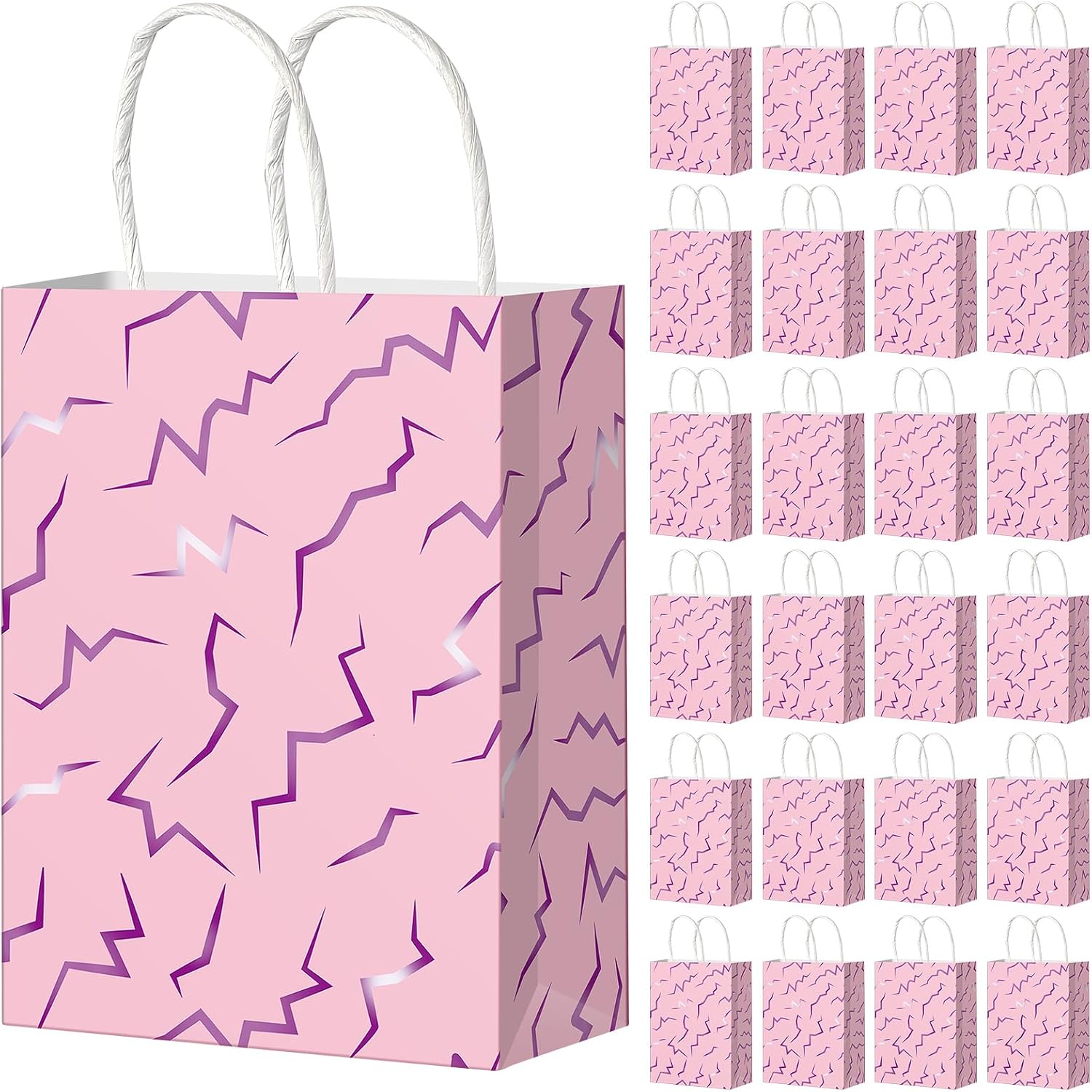 24 Pcs Kpop Party Favor Bags, Pink and Purple K Pop Themed Kraft Paper Gift Bags with Handles & 3 Pack Iridescent Purple Kpop Plastic Tablecloth 54x108 Inch