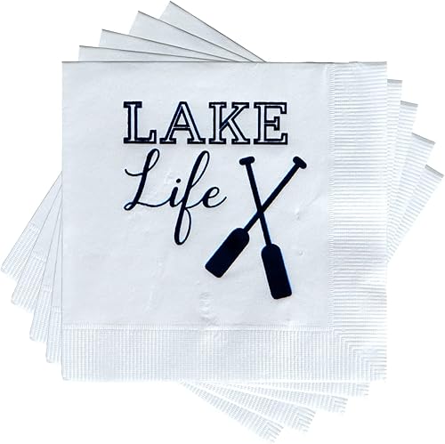 Funky Junque Dicho decorativo desechable de celebración - 25 Lake Life (blancoazul marino)