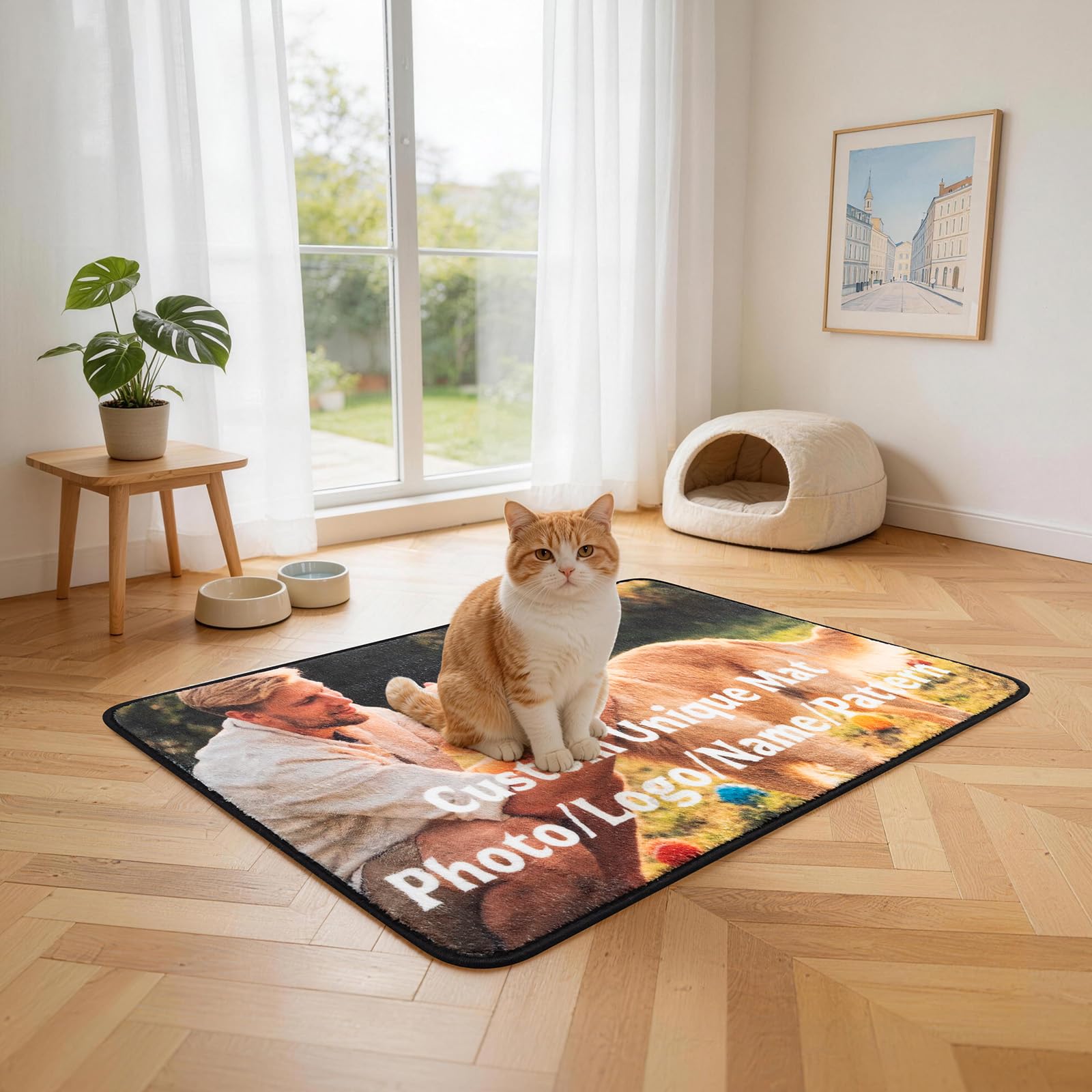 Personalisierte Fußmatte, individueller Teppich mit Foto, Logo & Text, rutschfeste waschbare Bodenmatte, Geschenk für Einzug, Haustier-Geschenk, Maßgeschneiderte Geschenke(50 x 75 cm)