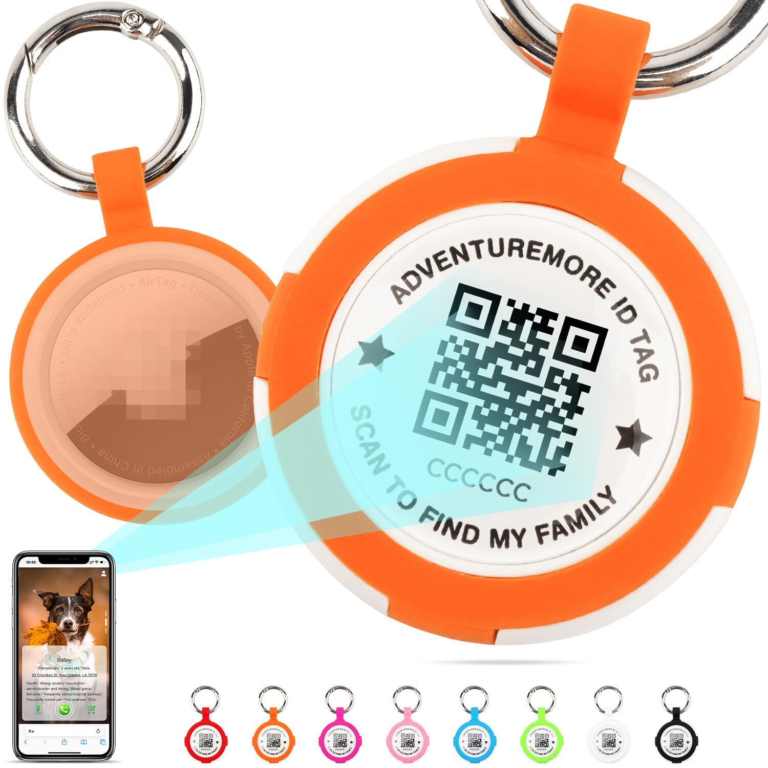ADVENTUREMORE Tags Holder with QR Code Dog Tag, Tags Case with Anti-Lost O-Ring, Waterproof Dustproof Tags Keychain Holder for Kids, Pets, Bags, Keys